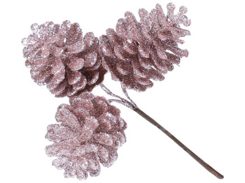 Шишки декоративные 3шт в пучке, 13см, цвет - розовый