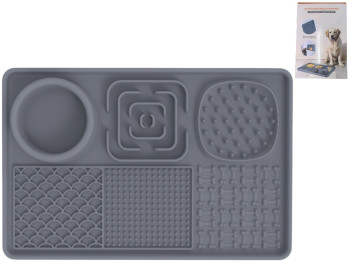 Миска-коврик для медленного кормления животных, термопластичная резина (TPR), 31×21см, цвет серый
