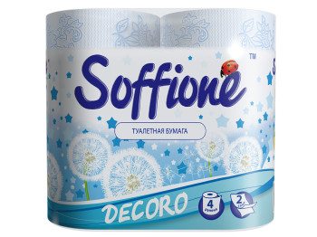 Бумага туалетная Soffione "Decoro" бело-синяя двухслойная (цена за упаковку 4 рулона)