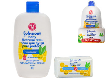 Гель-пенка для душа Johnson's Baby Pure Protect 300мл+подарок мыло Pure Protect 100г 72453