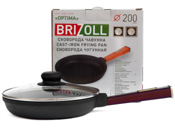 Сковорода чугунная Brizoll "Optima-Bordo" ст. крышка, съем. ручка D20см, 36,7х20,5х8,8см О2035-Р2-C