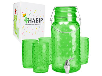 Набор для напитков Кактус 5 предметов (лимонадник 4л, стакан 550мл)