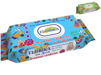 Влажные салфетки детские Florica "Алое вера" 70шт с клапаном 50356-1