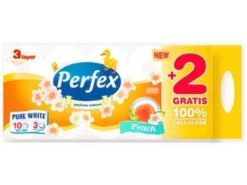 Бумага туалетная Perfex Персик, 3 слоя, 10 рулонов, 120 отрывов, цвет белый