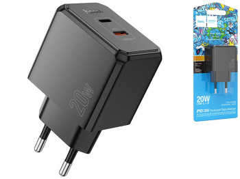 Сетевое зарядное устройство Hoco CS16A 1USB-C/1IP PD/QC 20W, цвет черный