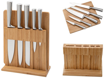 Набор кухонных ножей Kamille из нержавеющей стали на деревянной подставке (5 ножей+досточка)