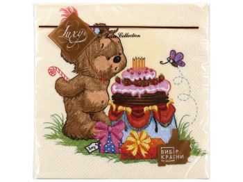 Серветки паперові тришарові Luxy Торт для ведмедика, 33×33 см, 18 шт
