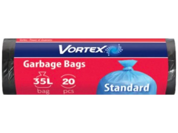 Пакети для сміття п/е Vortex, чорні, 50х60см, 35л, 20шт