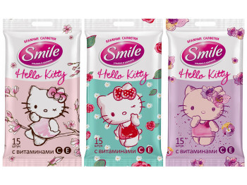 Вологі серветки дитячі Smile "Hello Kitty" мікс 15шт