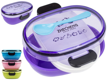 Ланч-бокс пластиковый с ложкой и контейнером 775мл расцветка ассорти