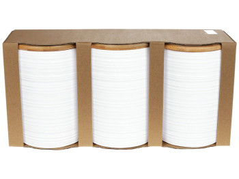 Набор (3шт) керамических банок с бамбуковыми крышками с объемным рисунком, 650мл, цвет - белый