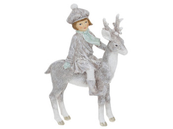 Декоративная статуэтка Девочка верхом на олене, 19см, цвет - серый с мятой