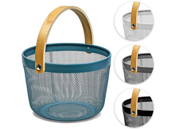 Корзина с ручкой, железо крашеное, дерево, 25,5×17,5см