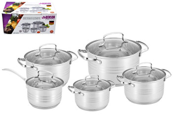 Набор кастрюль Benson, из нержавеющей стали (цена за набор 10 предметов)