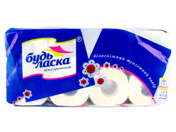 Бумага туалетная "Будь ласка" целлюлозная 2-х слойная белая на втулке 150л (8 рулонов)