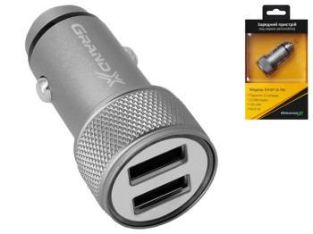 Автомобильное зарядное устройство Grand-X 3,1A, 12-24В, 2USB dark grey metallic (CH-07DG)