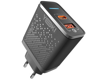 Сетевое зарядное устройство Yoki Led Series, USB-A + Type-C, 33W, Черный