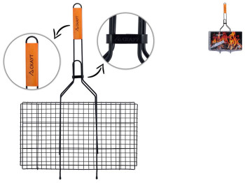 Решітка для гриля Скаут 45х25,5х2см з антипригарним покриттям і дерев'яною ручкою