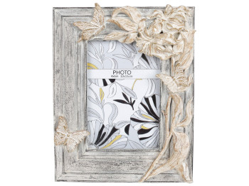 Фоторамка прямоугольная, 22,3см, размер фото - 10х15см, цвет - состаренный белый с золотом