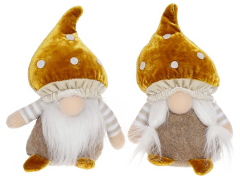 Мяка іграшка Гном - Гриб, 2 дизайни, 9х7х15см, колір - гірчичний (ціна за 1шт)