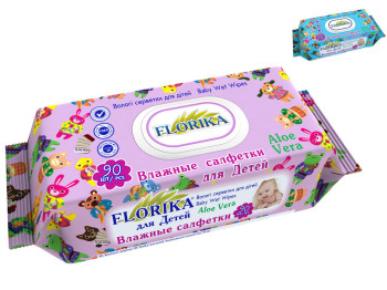 Влажные салфетки детские Florica "Алое вера" 90шт с клапаном