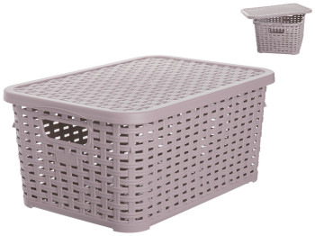 Корзина с крышкой Plastart Ротанг пудра 10л 34,5х24х16см