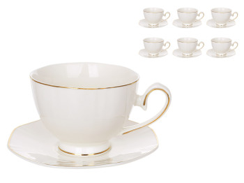 Чайный фарфоровый набор Silk White, 6 чашек 200 мл, 6 блюдец (цена за набор 12 предметов)