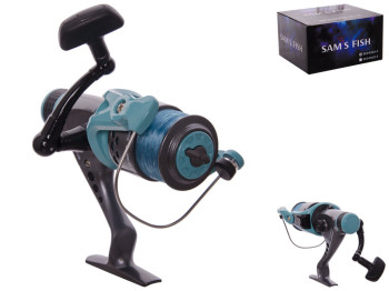Катушка Sams Fish 3000 3ВВ задний фрикцион с леской, графит шпуля, обороты 5.2:1