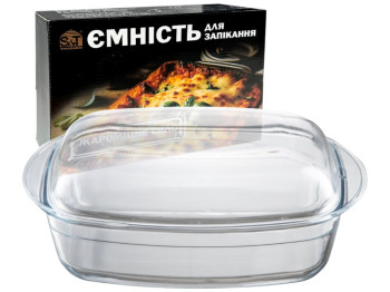 Форма для запікання, прямокутна, з кришкою та ручками, жароміцне скло, 3,5л, 31,5×19×8,5см