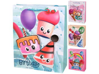 Пакет подарочный Happy Birthday 3D, бумага, 26×32×10см, 4 дизайна (цена за 1шт)