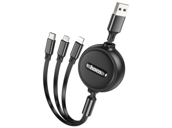 Кабель USB Hoco X75 Double-pull 3-in-1 IP+Type-C+Micro 2A Цвет Черный