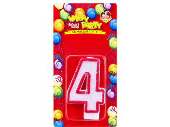 Свічка для торта Помічниця Happy Party, рожева глазур, цифра 4, 7,5 см