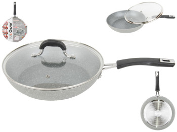Сковорода алюминиевая с крышкой GUSTO силик. ручки, инд. дно, покрытие GRANITE 28х5,2см GT-2107-28/1