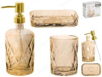 Набор аксессуаров для ванной комнаты стеклянный Грани янтарь (цена за набор 3 предмета)
