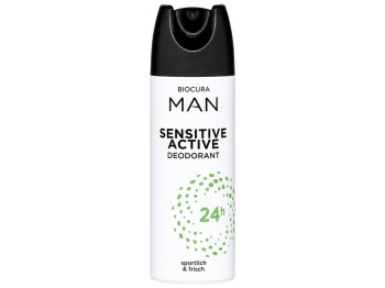Мужской дезодорант-спрей Biocura Man Sensitive Active, 24 часа защиты, 200 мл