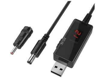 Кабель USB to DC для роутера з 5v на 9V(1A) або 12V(0.8A) 5.5х2.1/3.5x1.35 mm з перекл., Чорний