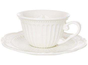 Чашка с блюдцем фарфоровая Elegance White, белая, 220 мл