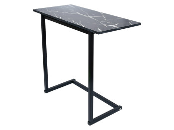 Стіл журнальний приставний металевий, чорний мармур, 65×30×55см