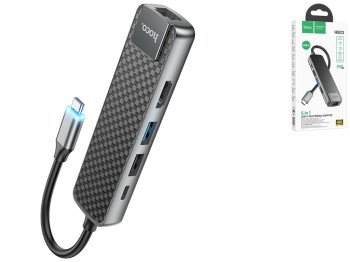 Хаб USB Hoco HB23 Type-C to (HDTV+USB3.0+USB2.0+RJ45+PD) Цвет Серый