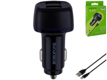 Автомобільний зарядний пристрій Borofone BZ14 Type-C 2USB 2.4A Колір Чорний