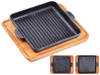 Сковорода-гриль чугунная квадратная с подставкой Brizoll HoReCa 22,2х18,7х2,8см Н181825Г-Д