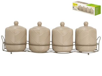 Набор для специй Maestro, на металлической подставке, керамика, цвет бежевый (цена за 5 предметов)