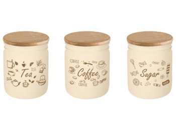 Банка Herevin Matte Beige Mix, с деревянной крышкой, 450мл, 8699038098350