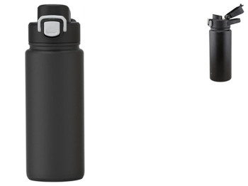 Термопляшка спортивна Kamille, з нержавіючої сталі, колір - чорний, 600мл