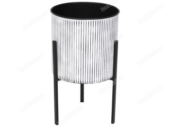 Металлическое кашпо на подставке, 45см, цвет – белый в черную полоску