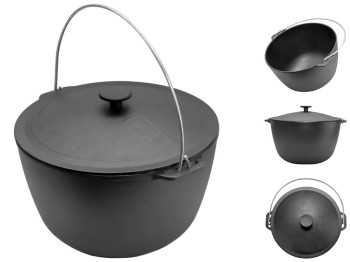 Казан туристический чугунный с чугунной крышкой Brizoll Туризм, KT10-1, 10л