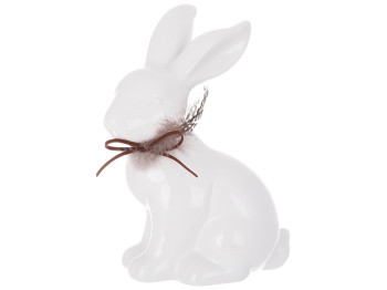 Декоративная фарфоровая фигурка Кролик с перышком, 13,8x9,3x18,8см, цвет – белый