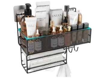 Полиця з держателем настінна M, 3 гачки, 2 липучки, 36х15х27см