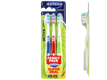 Зубные щетки Astera "Active Trio" средней жесткости, для всей семьи (цена за уп. 3шт)
