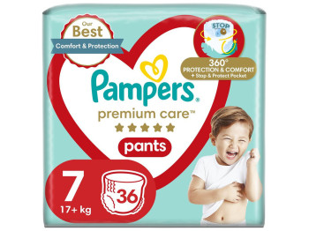 Подгузники-трусики Pampers Premium Care Pants, одноразовые, размер 7, 15кг+ , 36шт/уп